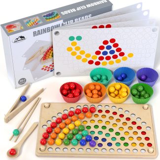 Rainbow Wooden Peg Board Bead Game