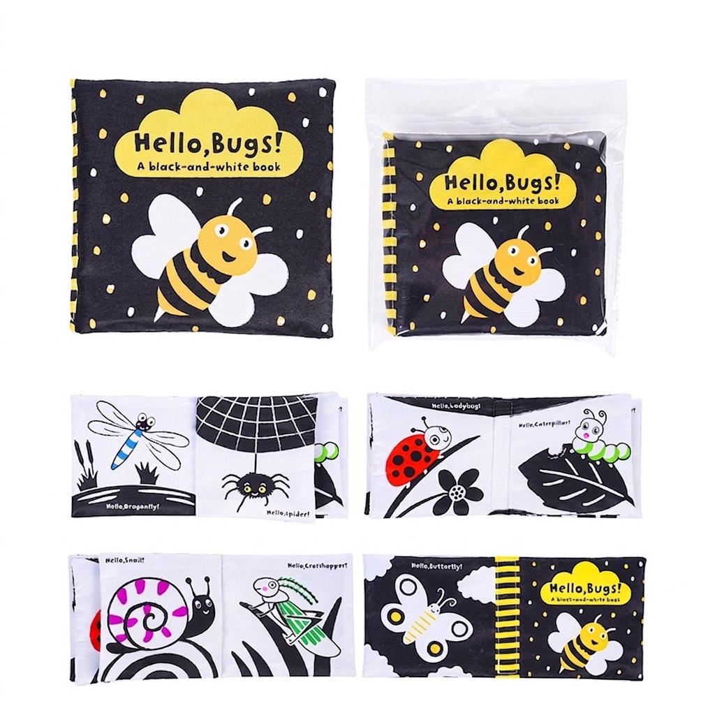 Hello Bugs a Black and White Book Fabric Cloth Book - Image 2