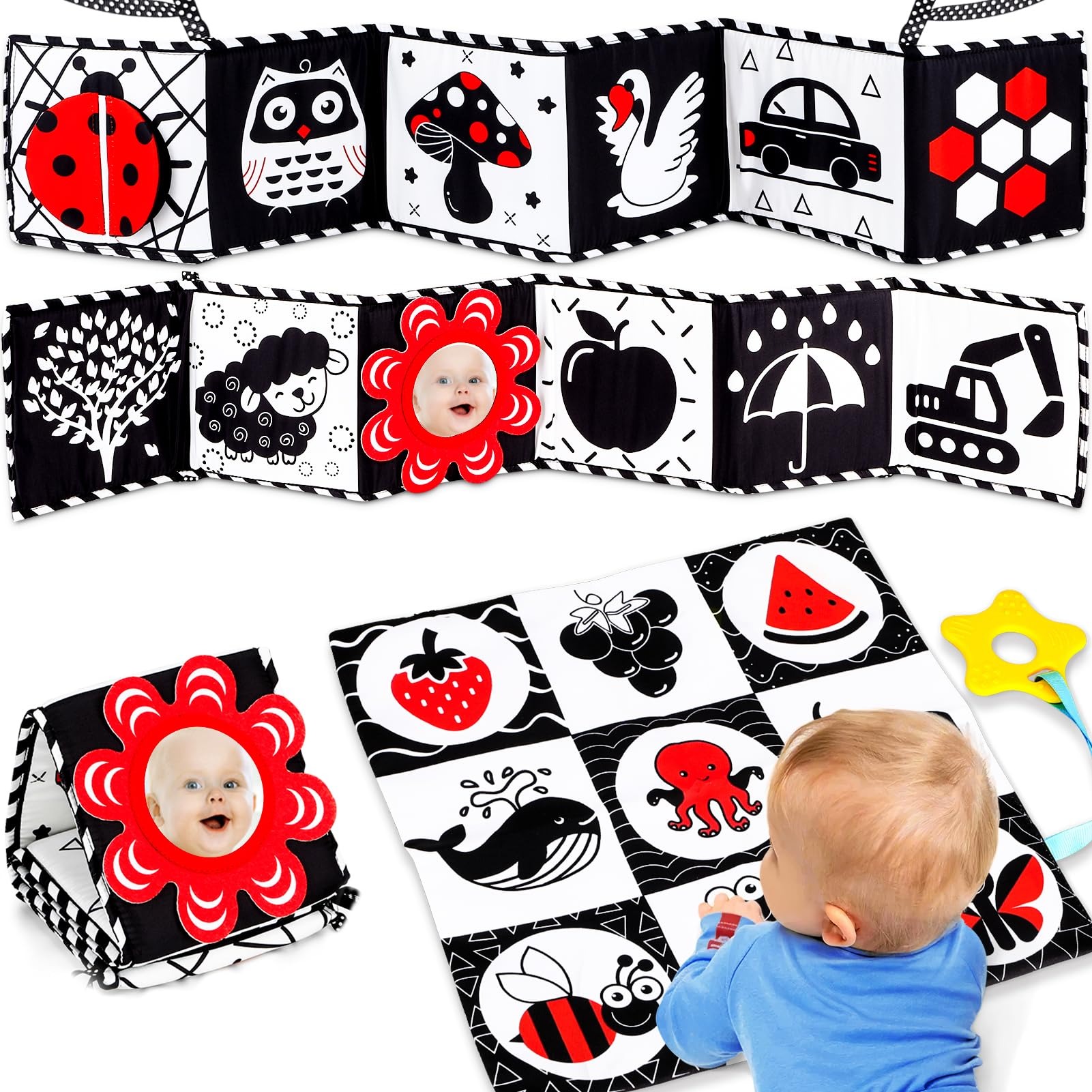 Black and White Color Both Sides Crinkle Book Fabric Cloth - Image 2