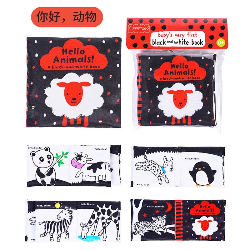 Hello Animals Black and White Fabric Cloth Book - Image 2