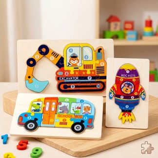 3D Wooden Vehicle Puzzle – Montessori Learning Puzzle for Kids
