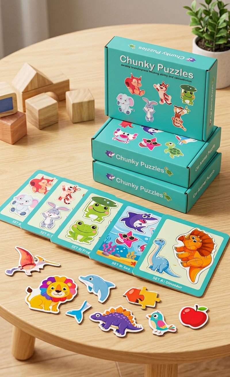 Chunky Match & Learn 6 in 1 Wooden Puzzle Set