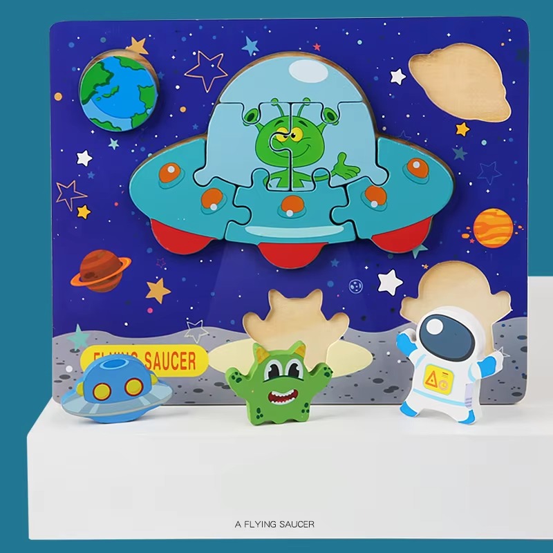 Wooden 3D Scenic Puzzle – Flying Saucer Space Theme