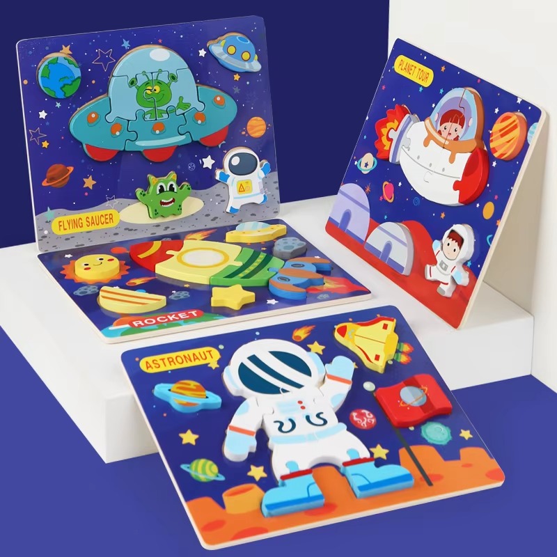 Wooden 3D Scenic Puzzle – Flying Saucer Space Theme - Image 2